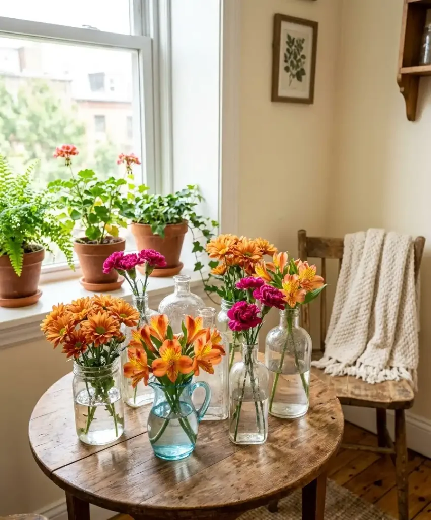 Split grocery store bouquet into bottles