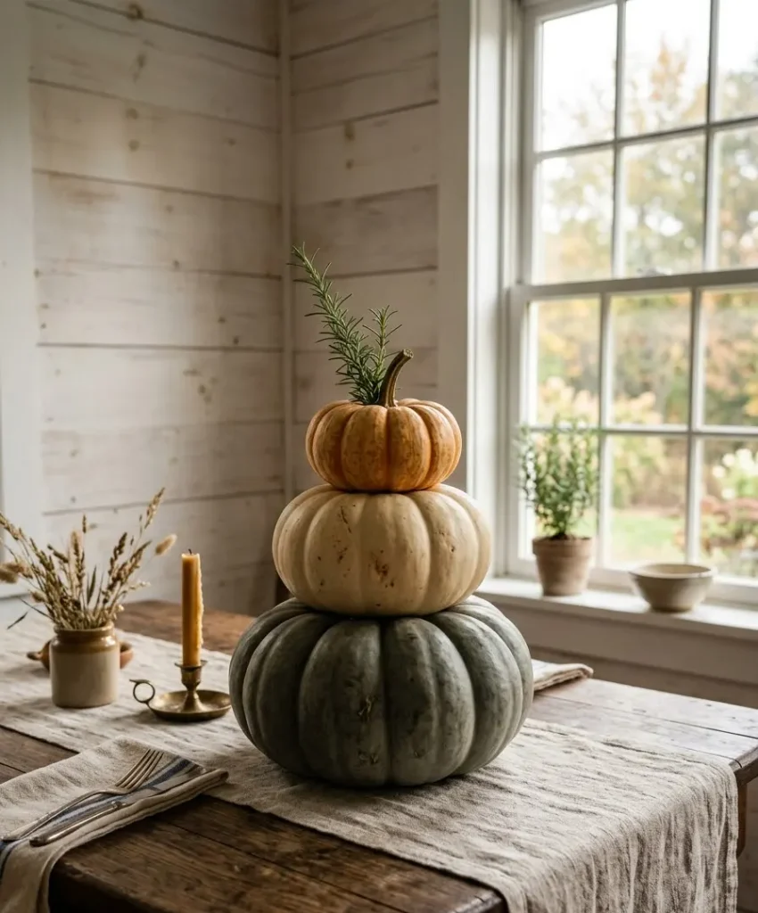 Stacked heirloom pumpkin tower