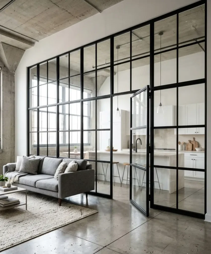 Steel-framed glass partition