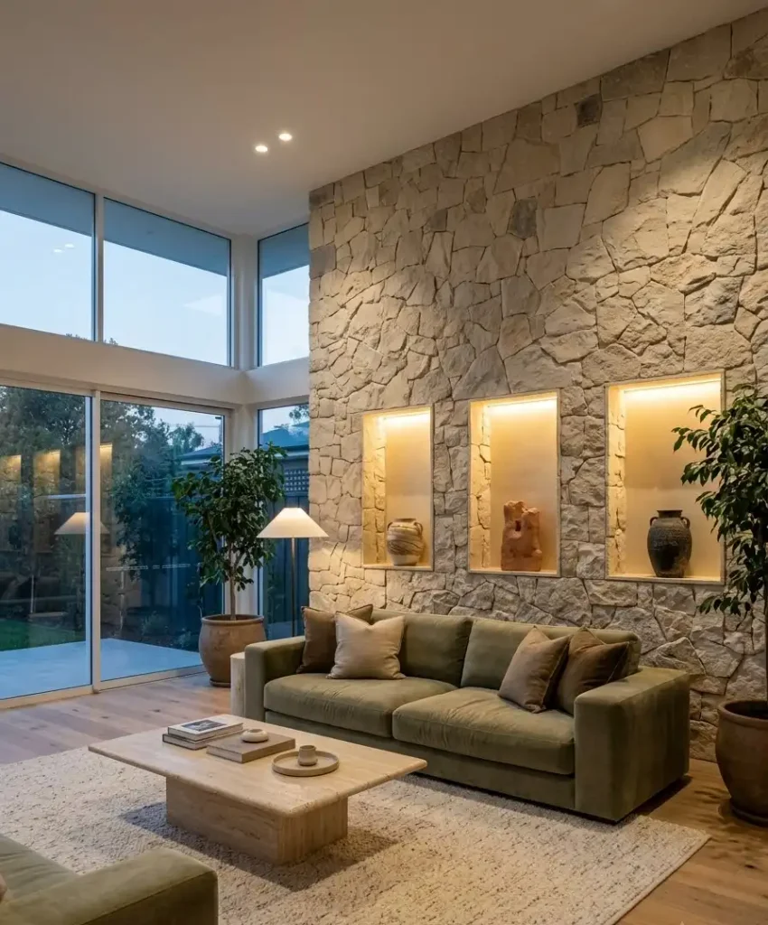Stone wall with built-in niches