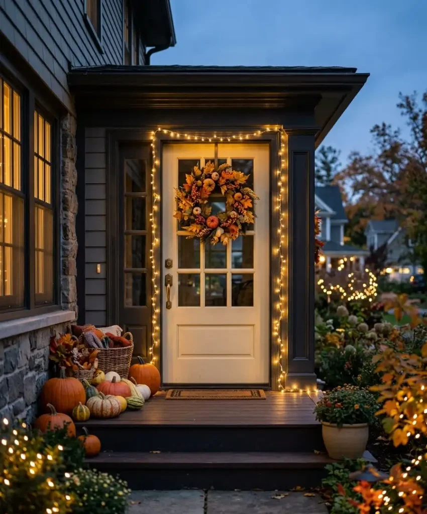 String lights around the door