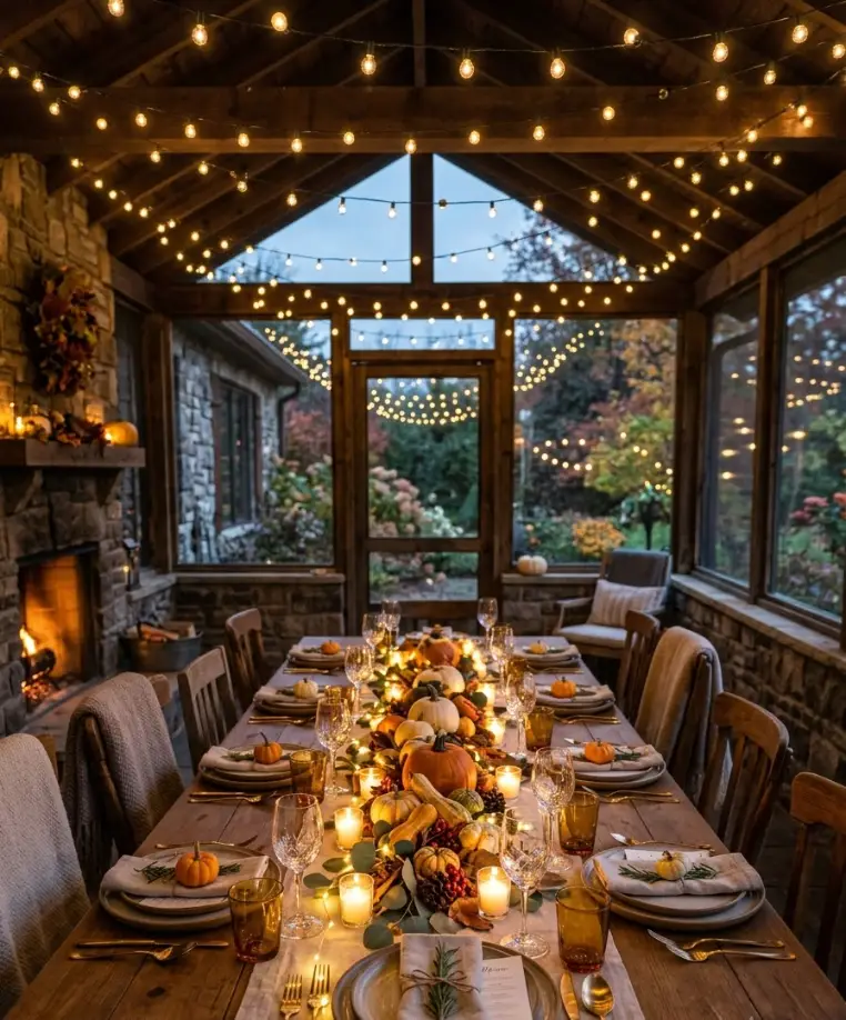 String lights over the table