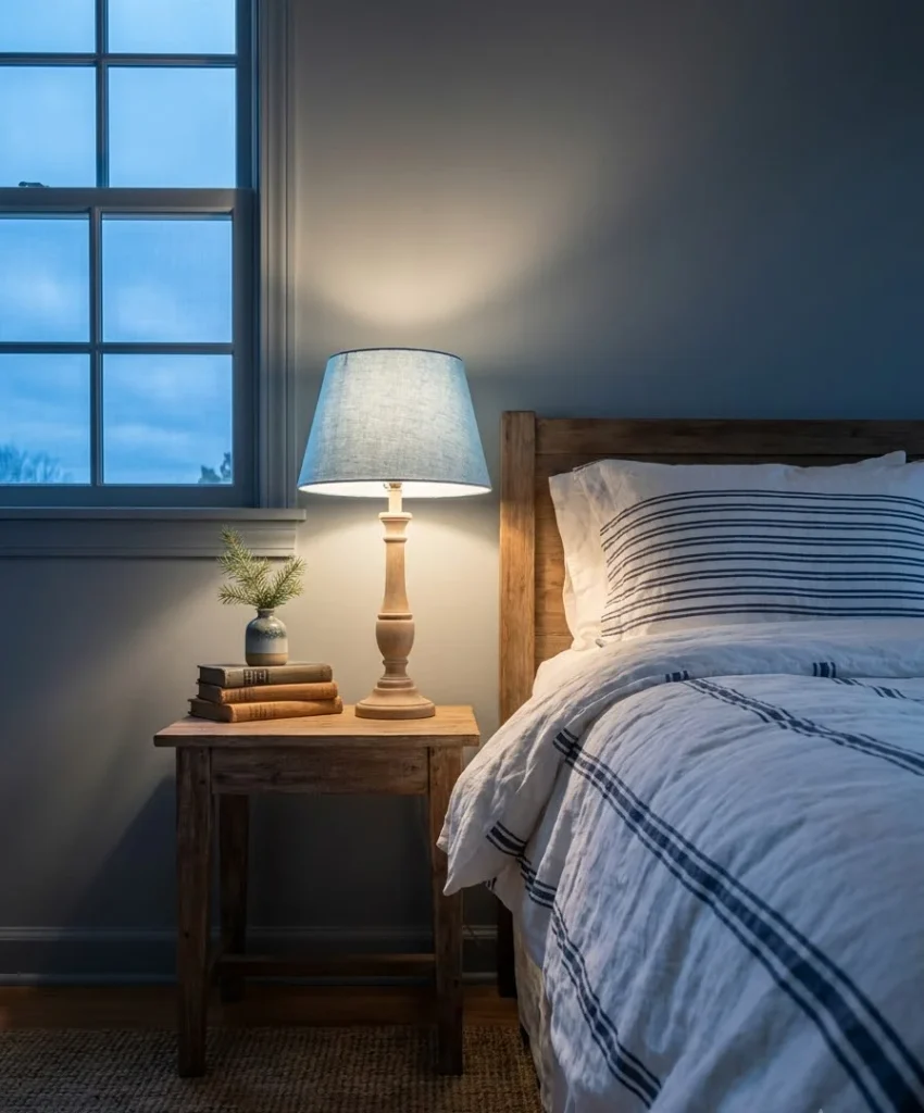 Swap one lamp shade for a blue-tinted one