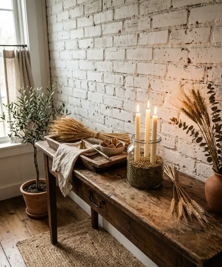 Taper candles in a jar of dried lentils