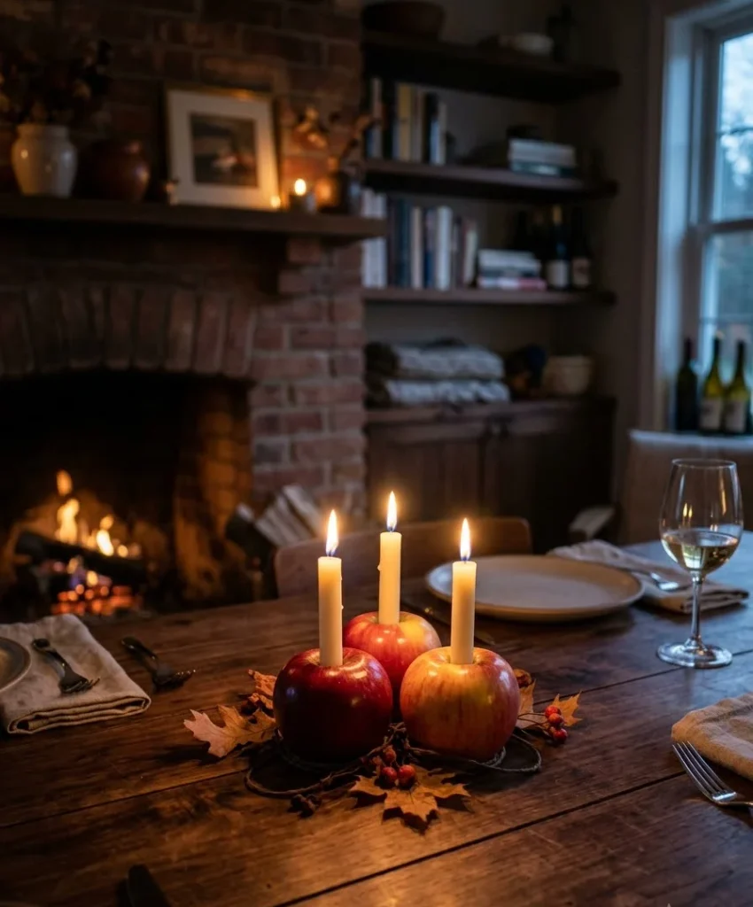 Taper candles in apples