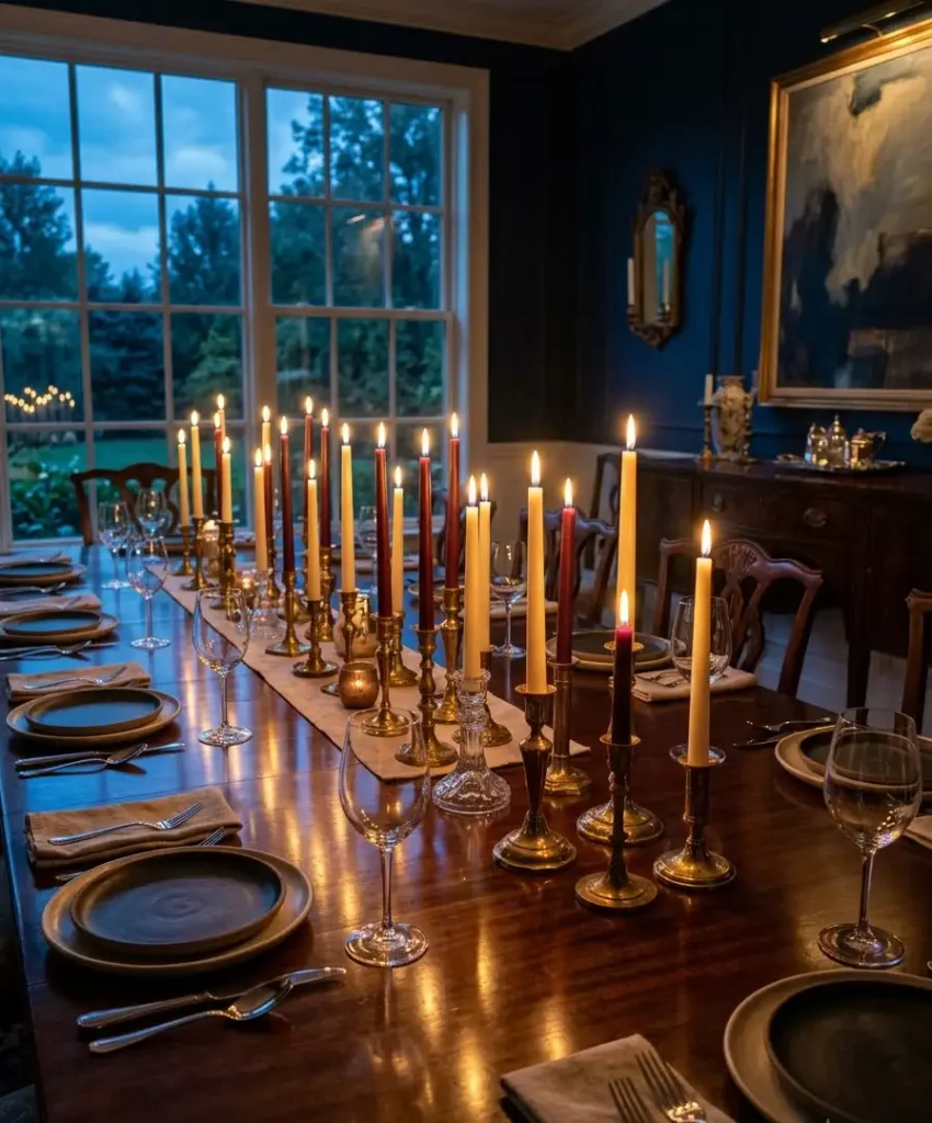 Taper candles in mismatched holders