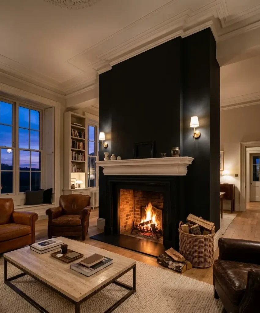 The fireplace wall