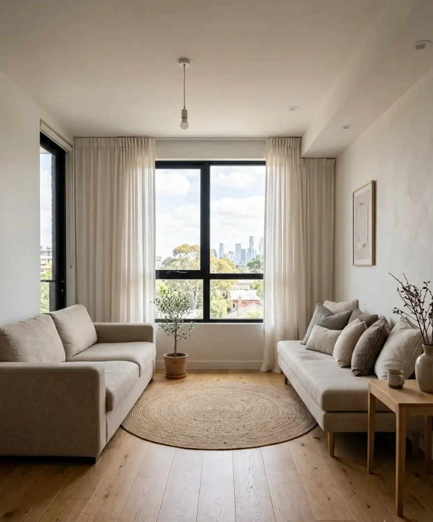 The sofa with a bench-style loveseat