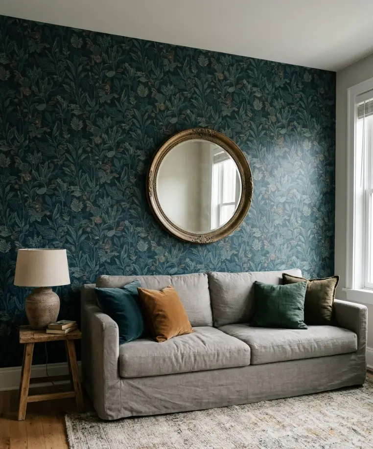 The wall behind the sofa