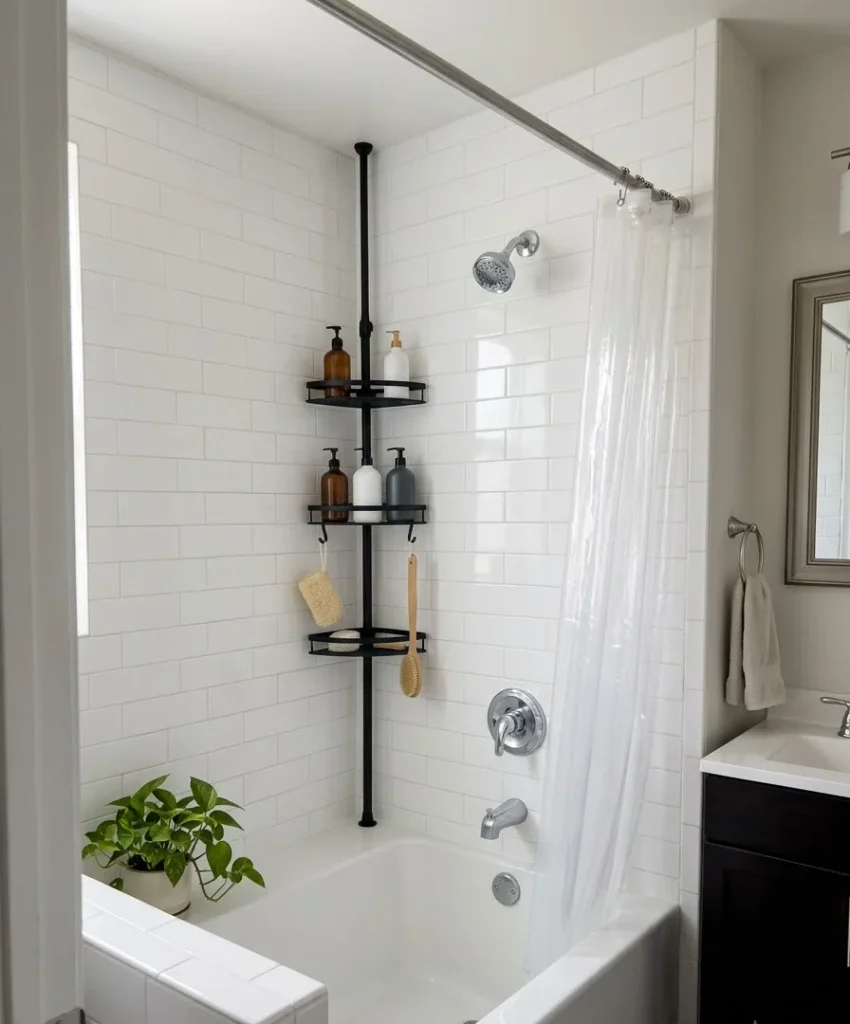 Use a corner shower caddy