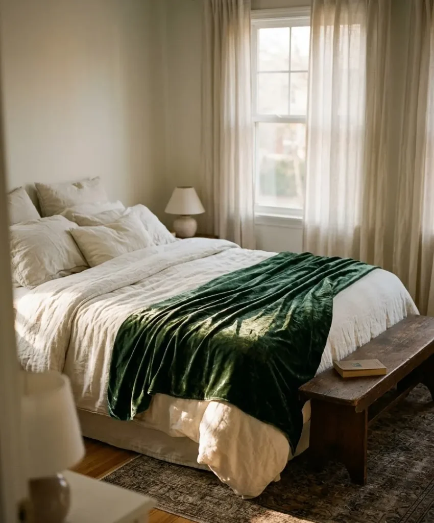 Velvet throw in emerald