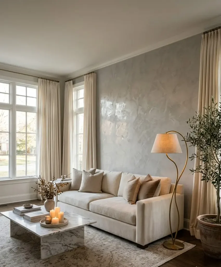 Venetian plaster in soft dove grey