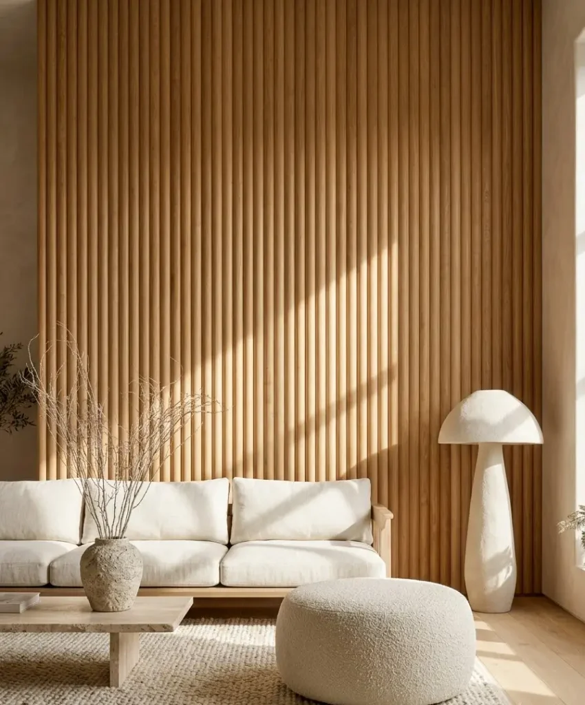Vertical slat or reeded wall