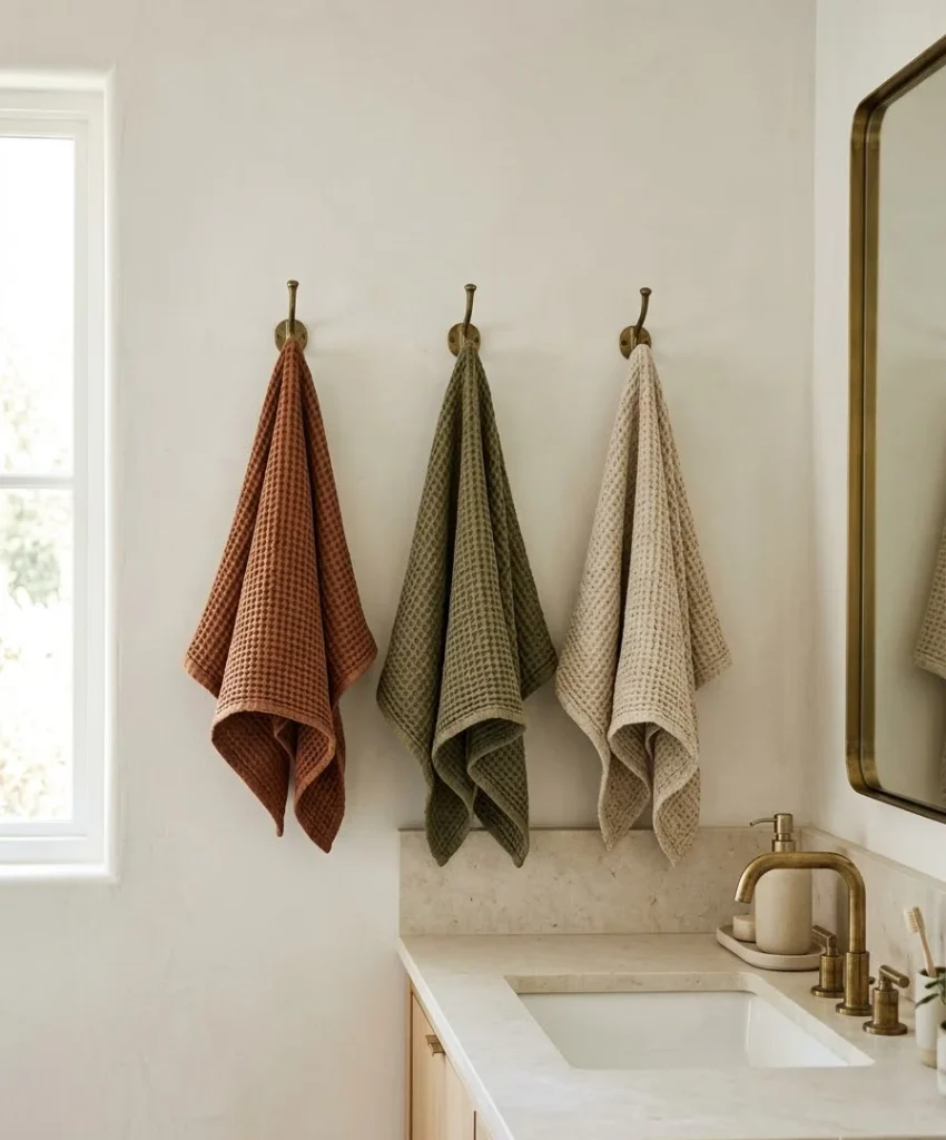 Waffle-weave hand towels in fall shades