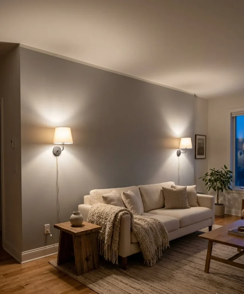Wall sconces on a grey backdrop
