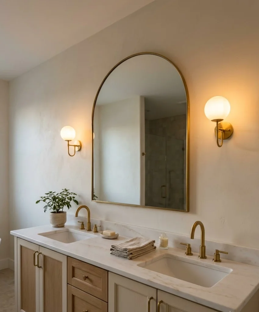 Wall sconces on both sides of the mirror