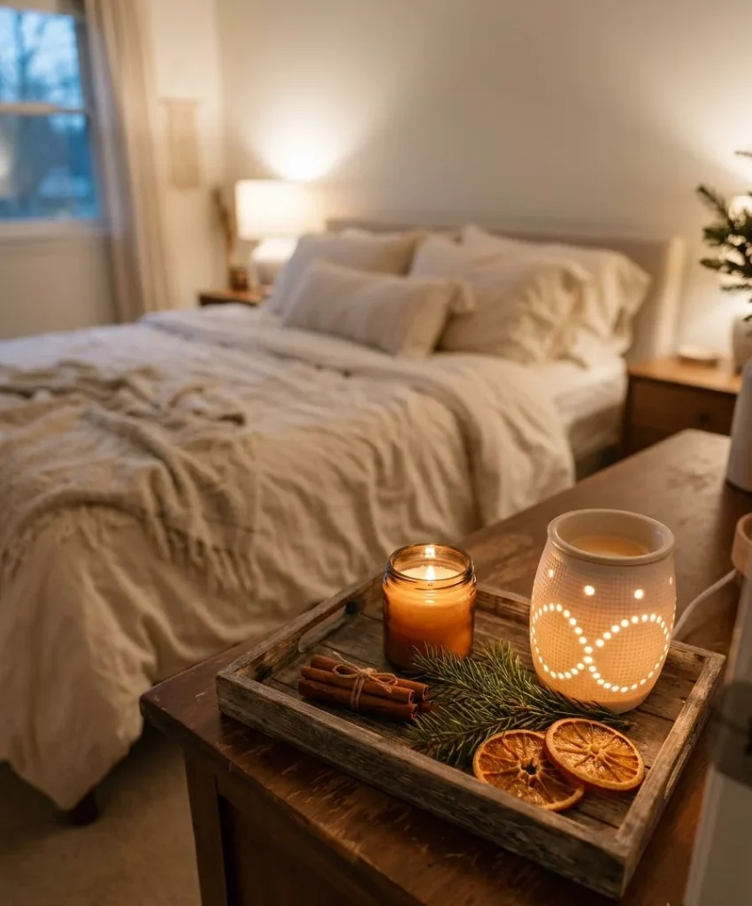 Warm scents like cinnamon, pine, and vanilla