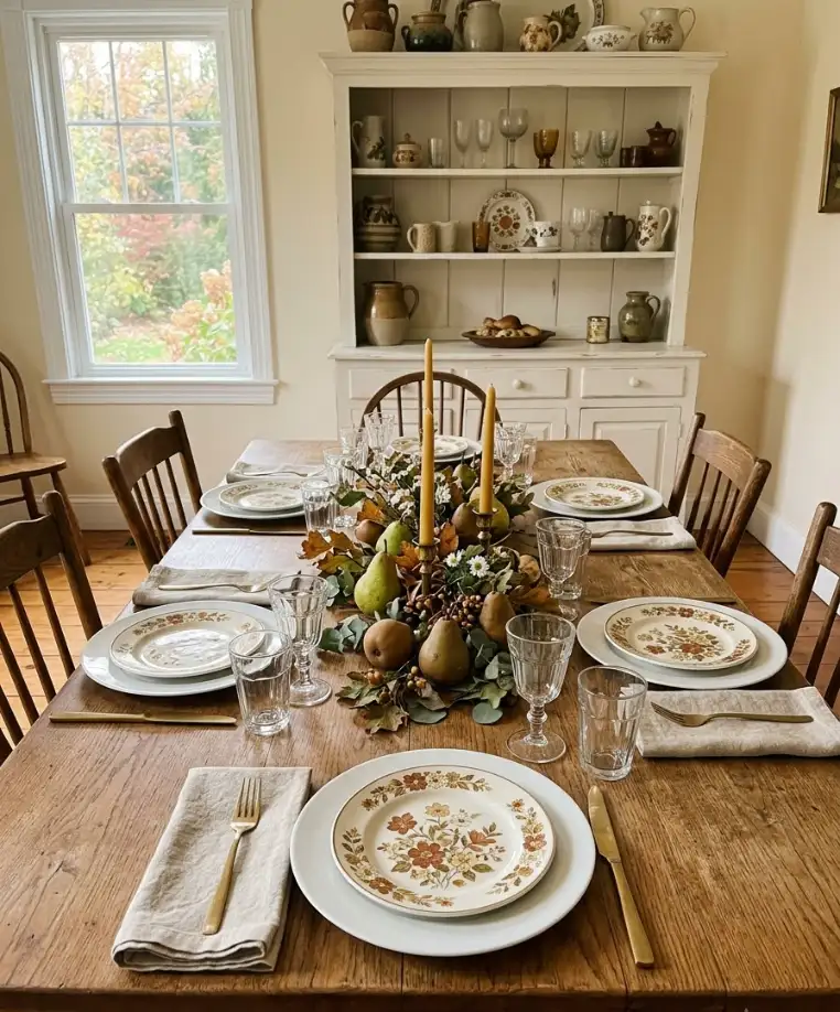 White plates with one patterned salad plate