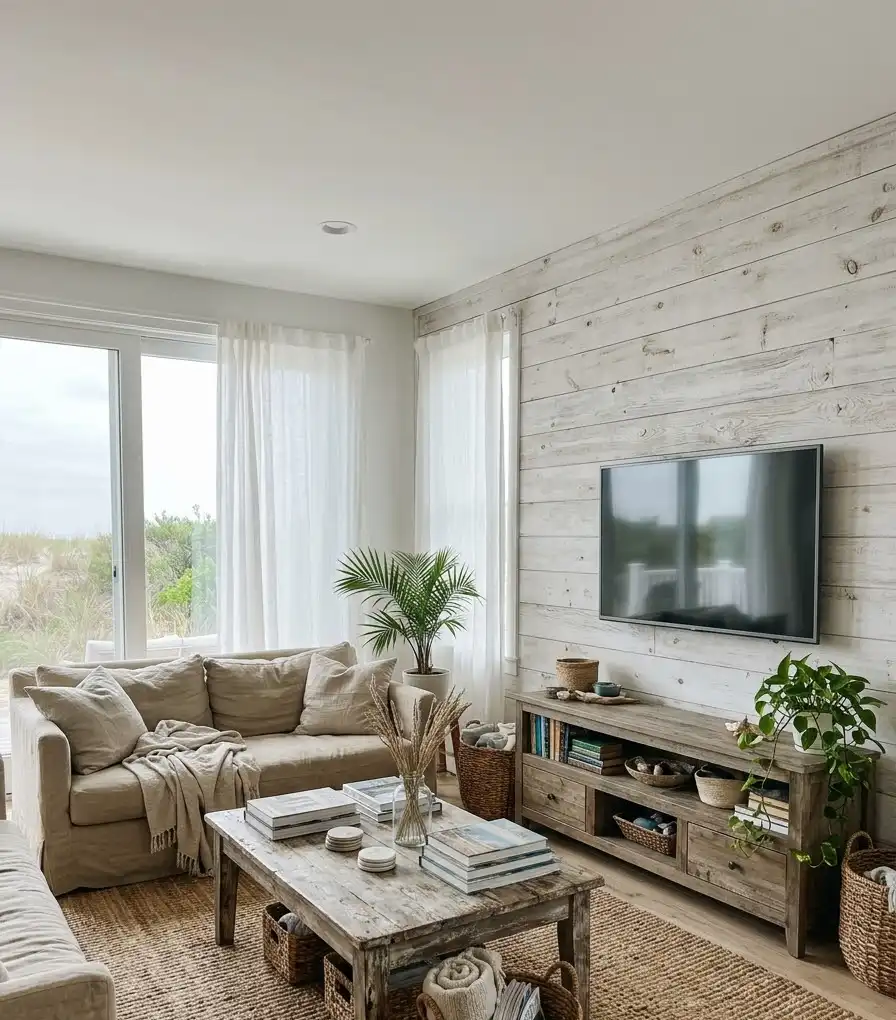 Whitewashed shiplap with exposed grain