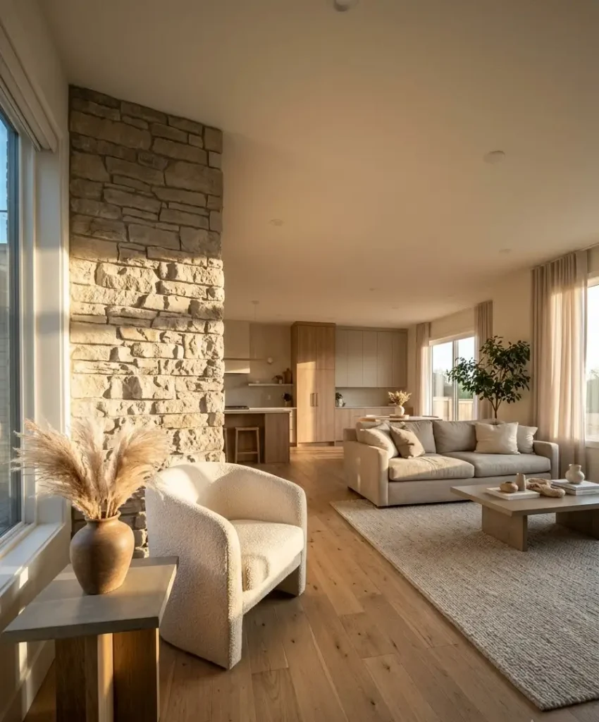 Why a stone accent wall works in a living