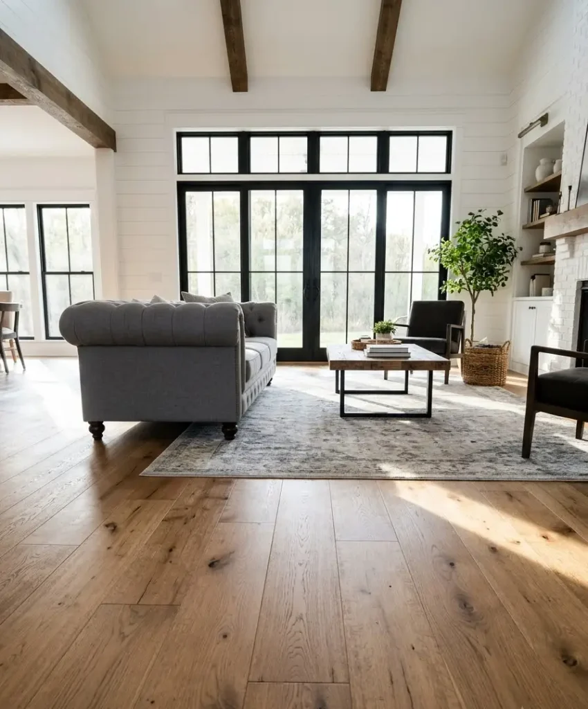 Wide-plank oak floors