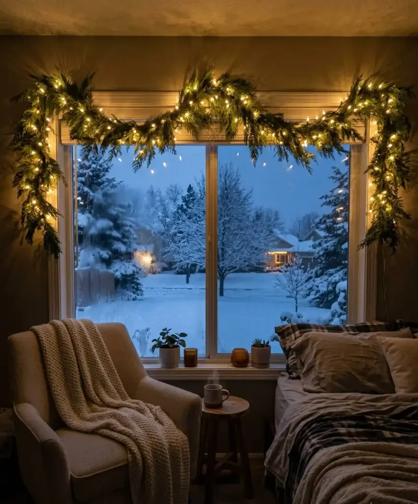 Window garland with warm bulbs