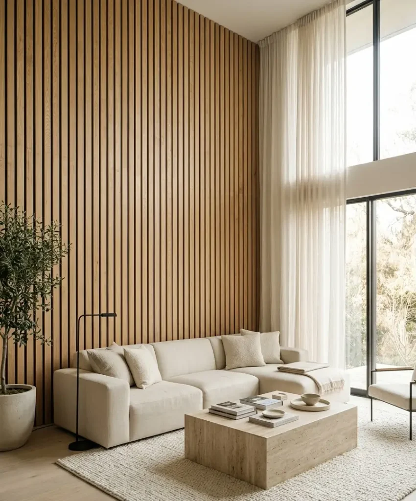 Wood slats and fluted 