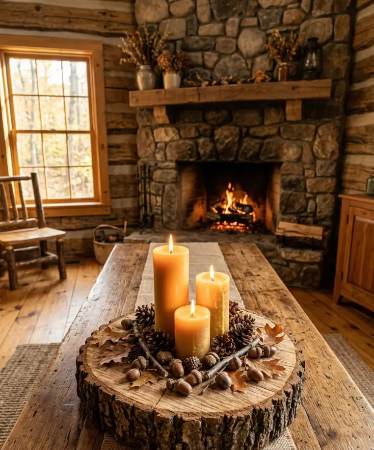 Wood slice candle platter