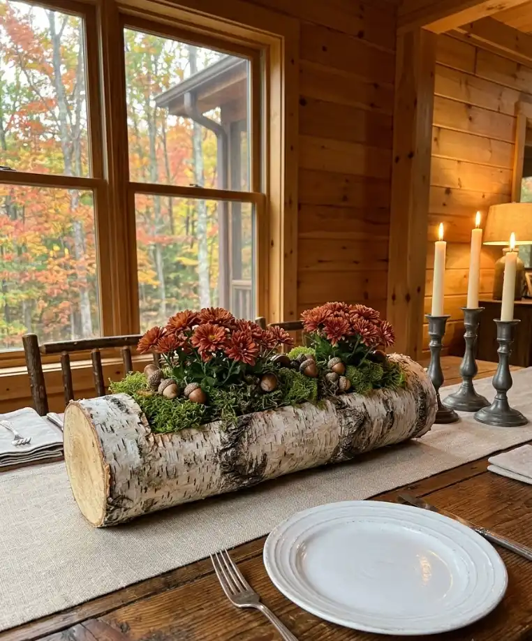 Wooden dough bowl with greenery
