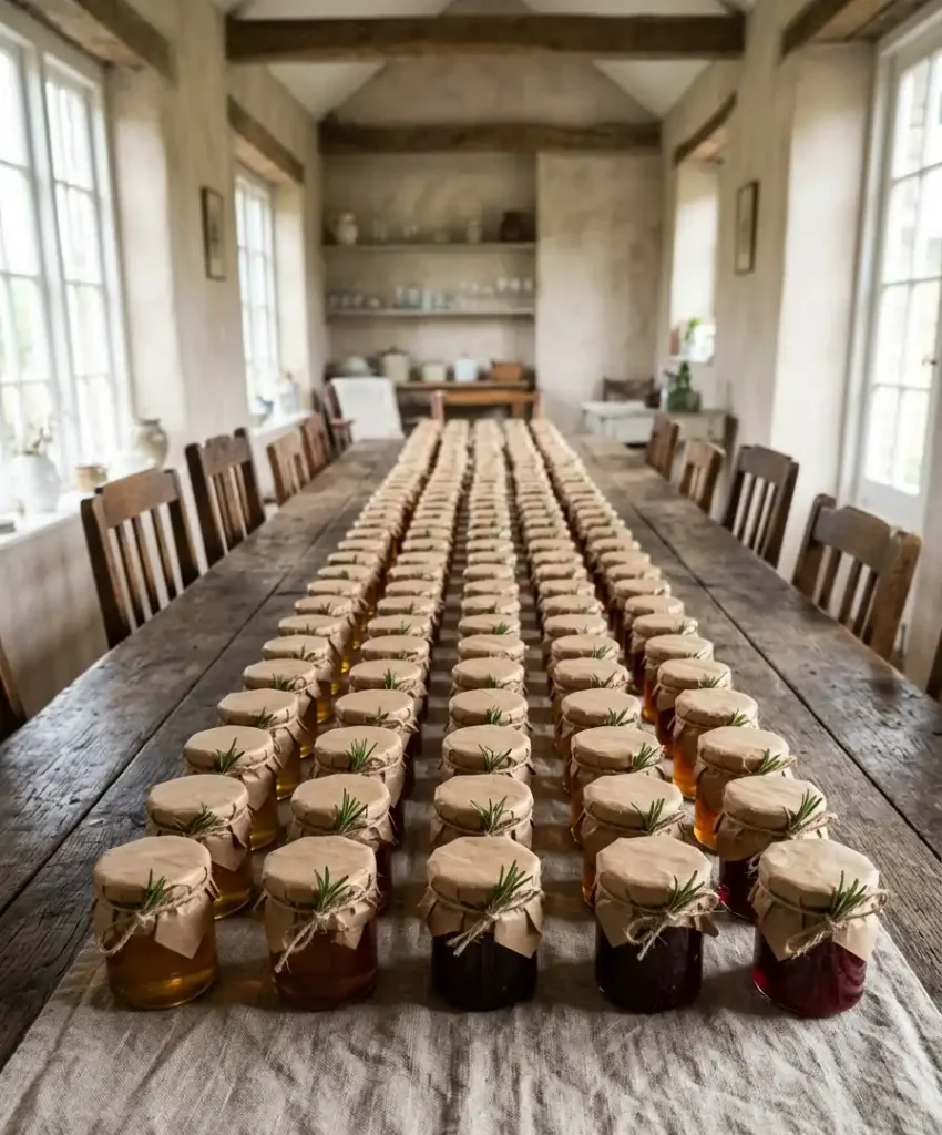 Wrapped gift favors in kraft paper