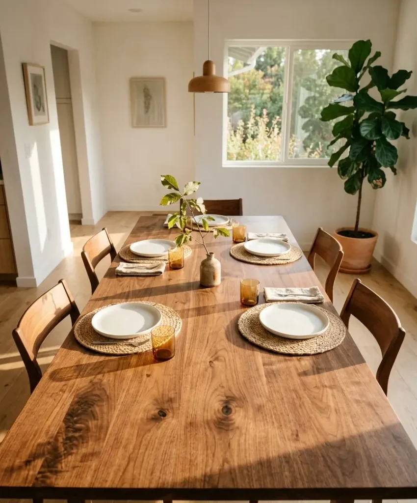 bare wood table with placemats only
