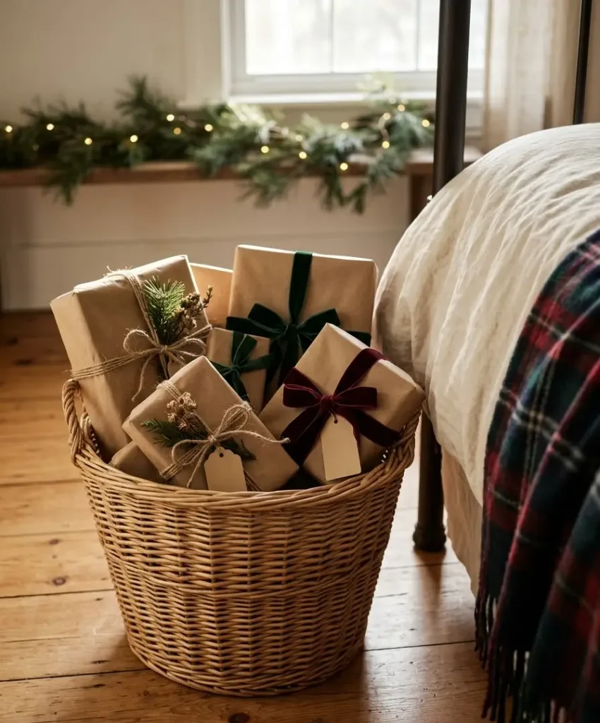 basket of wrapped gifts