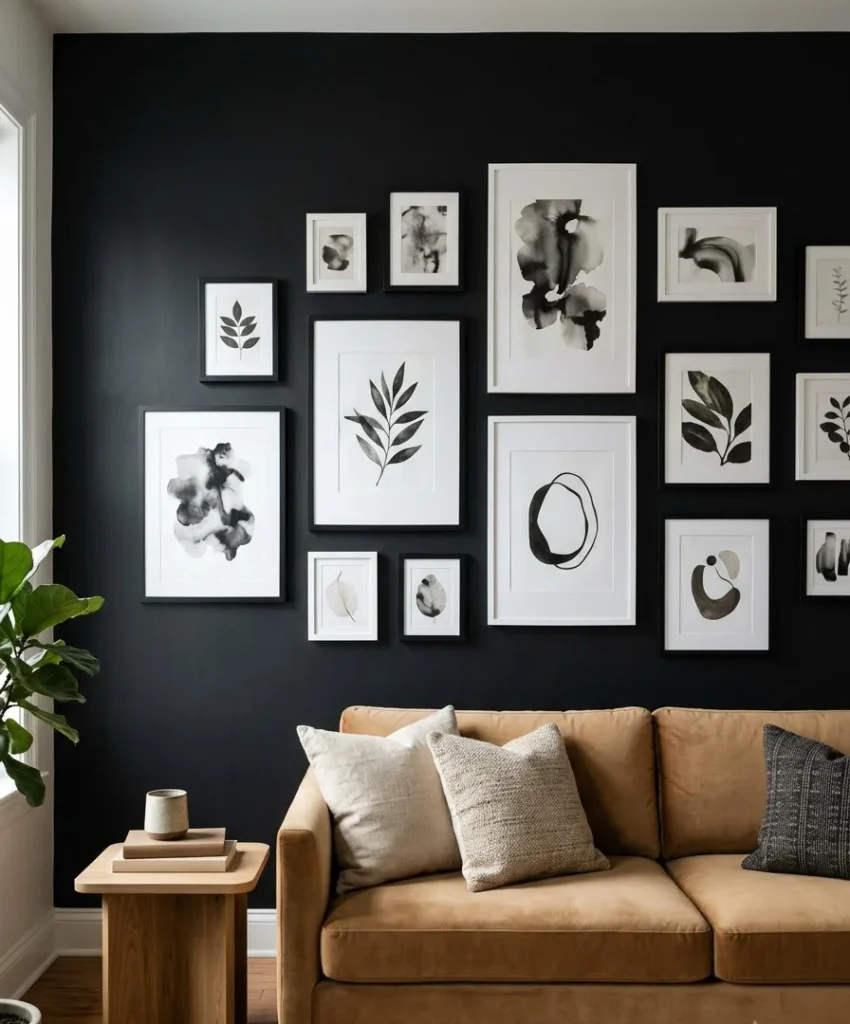black gallery wall