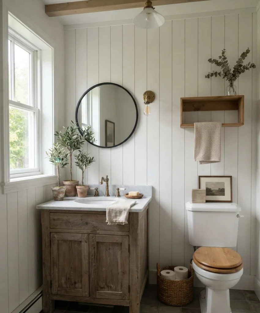 cluster of mini trees on the vanity