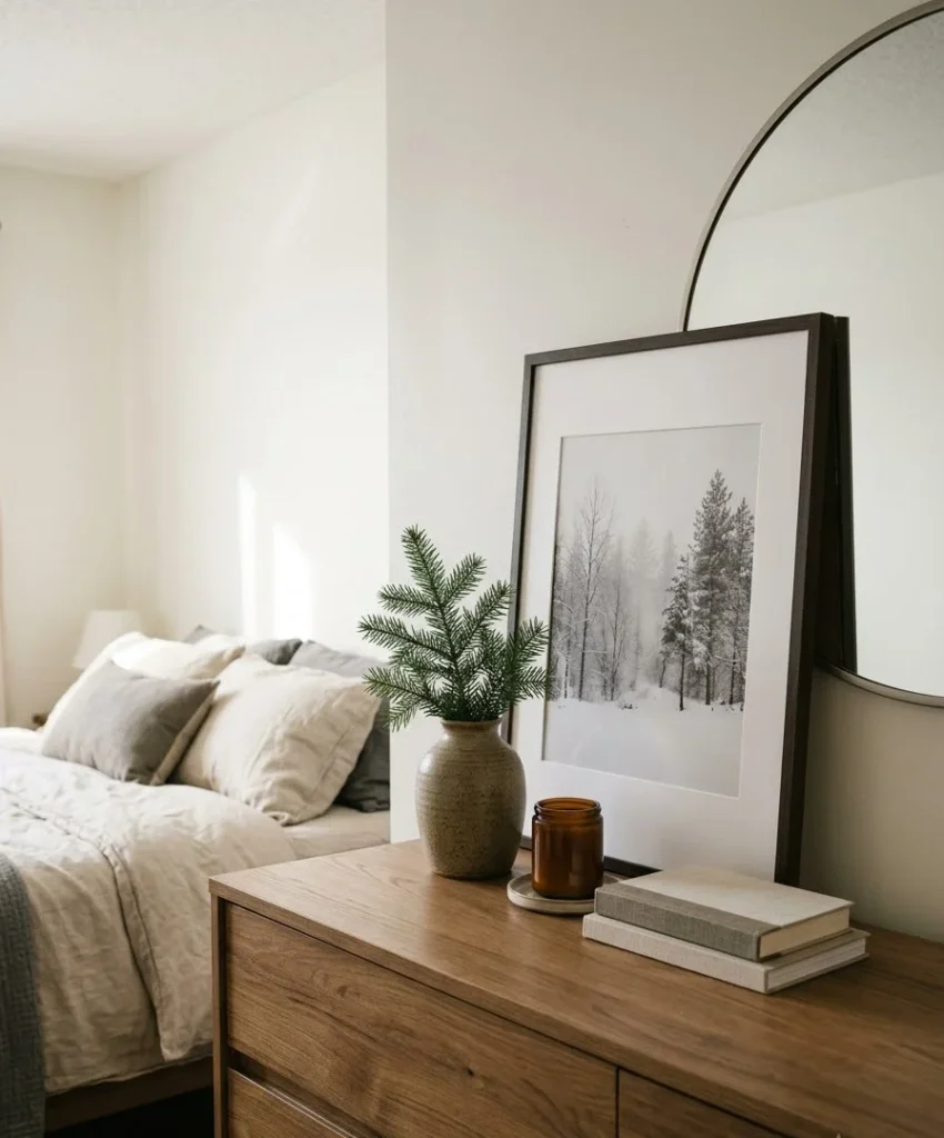 framed festive print on the dresser