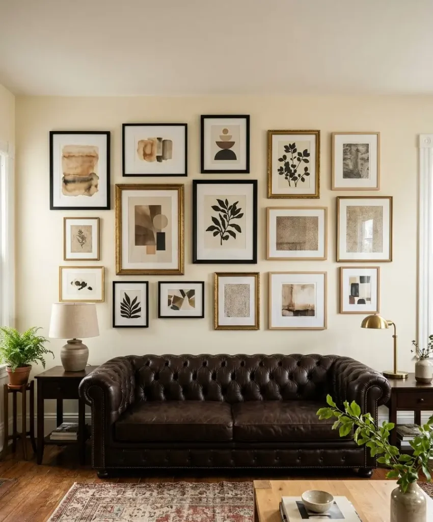  gallery wall above the sofa