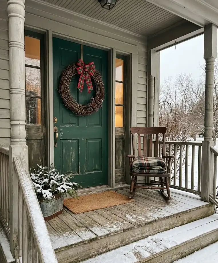 grapevine wreath with a flannel bow