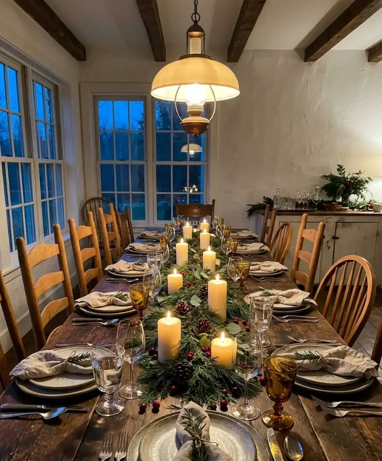 greenery and candle table runner
