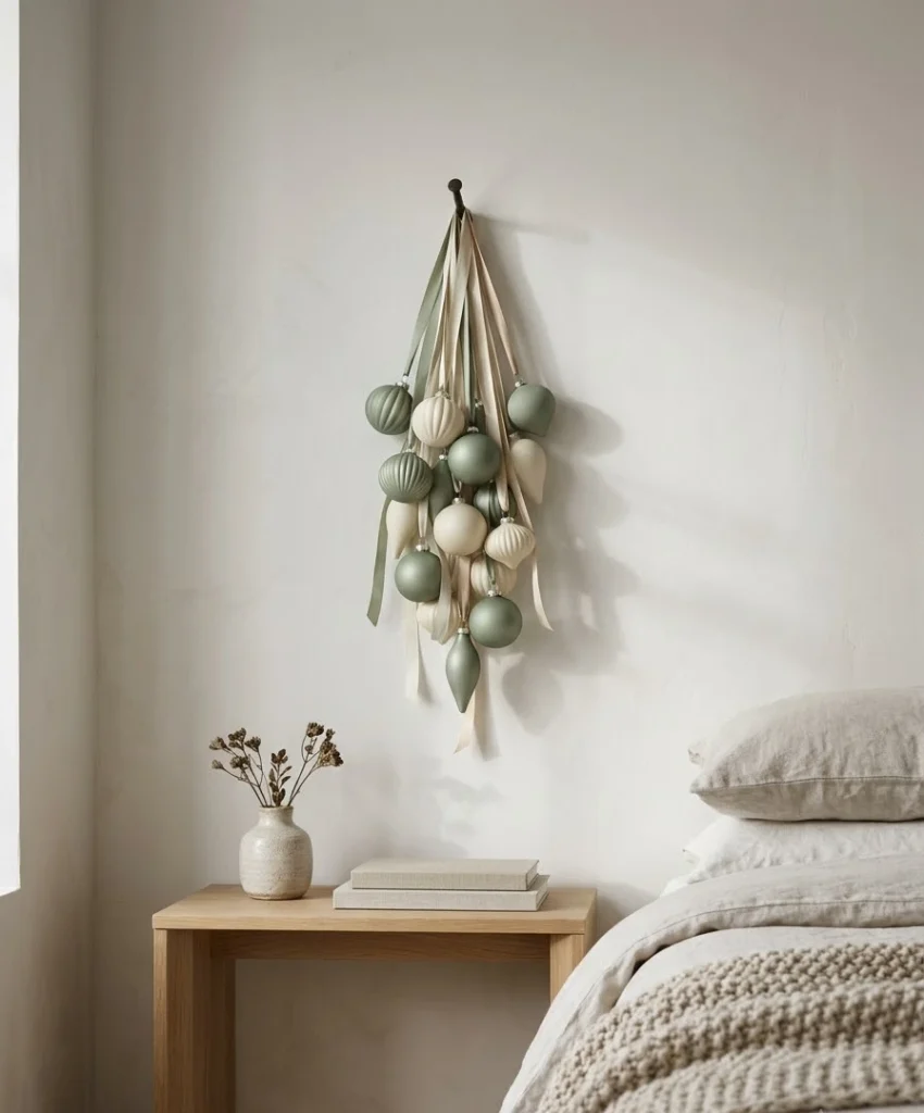 ribbon and ornament cluster on the wall