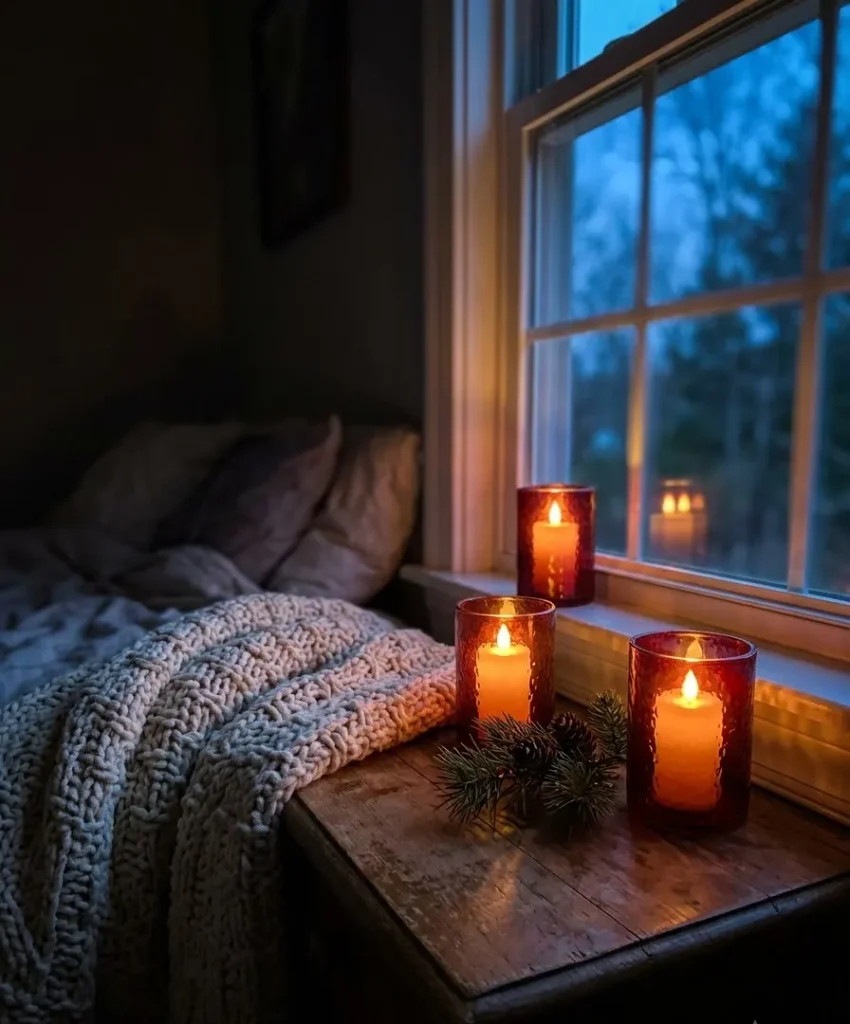 se LED candles in red holders
