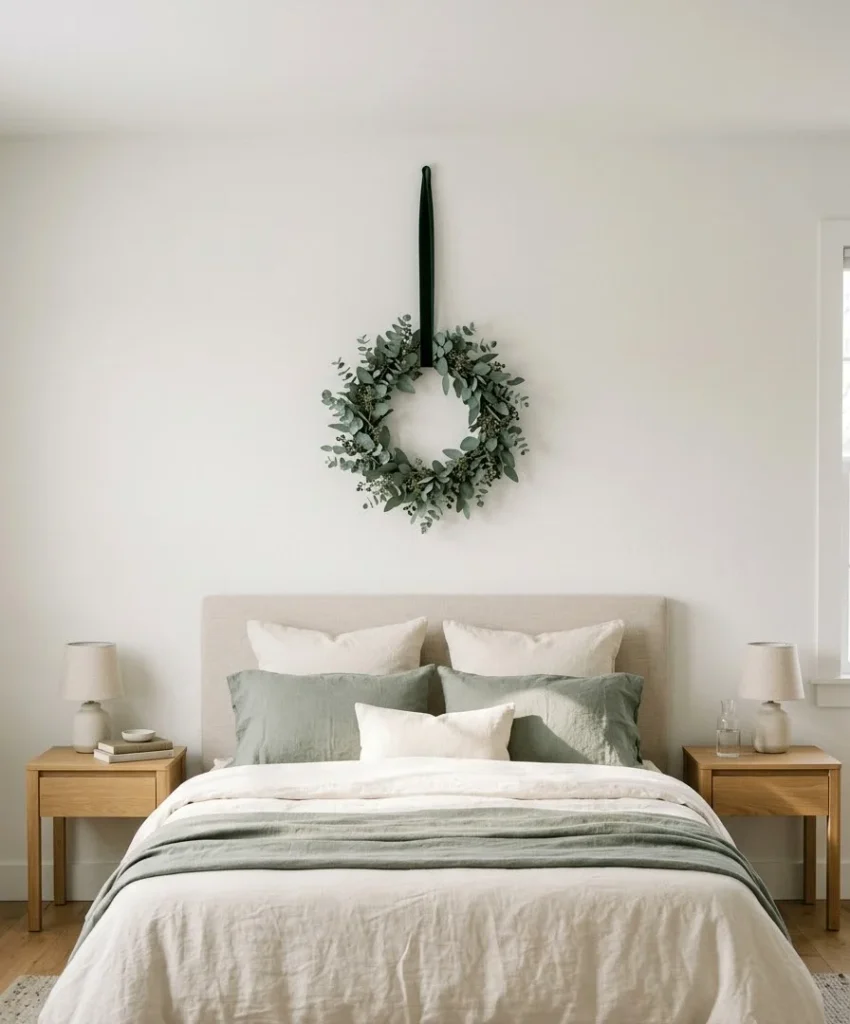 simple wreath above the bed