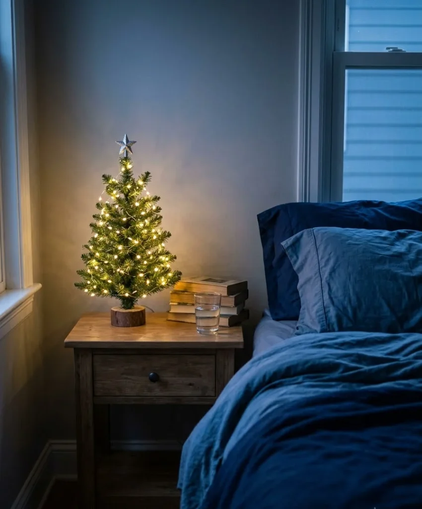 tabletop tree on the nightstand