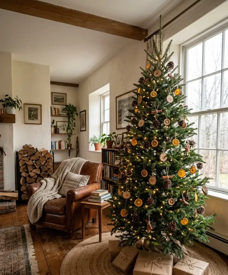 tree dressed in natural ornaments