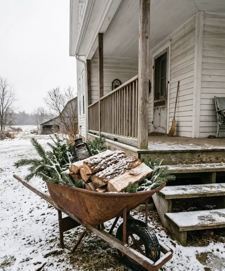 wheelbarrow of logs