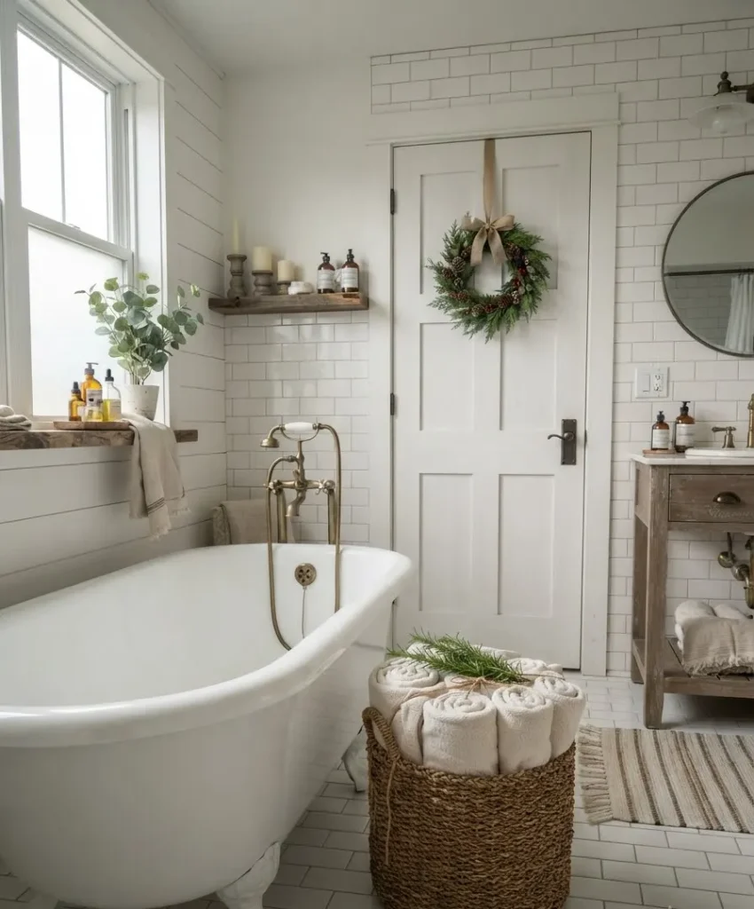 woven basket with rolled towels