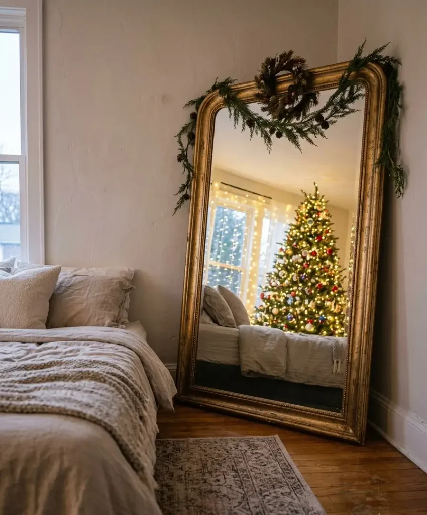 wreath or garland on the mirror